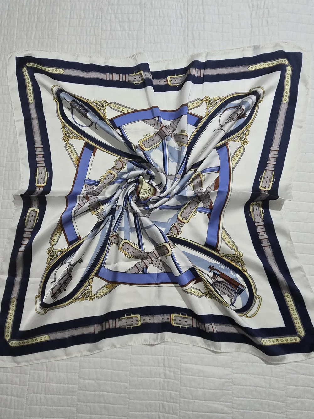Silk-Feel Navy & White Printed Women's Scarf